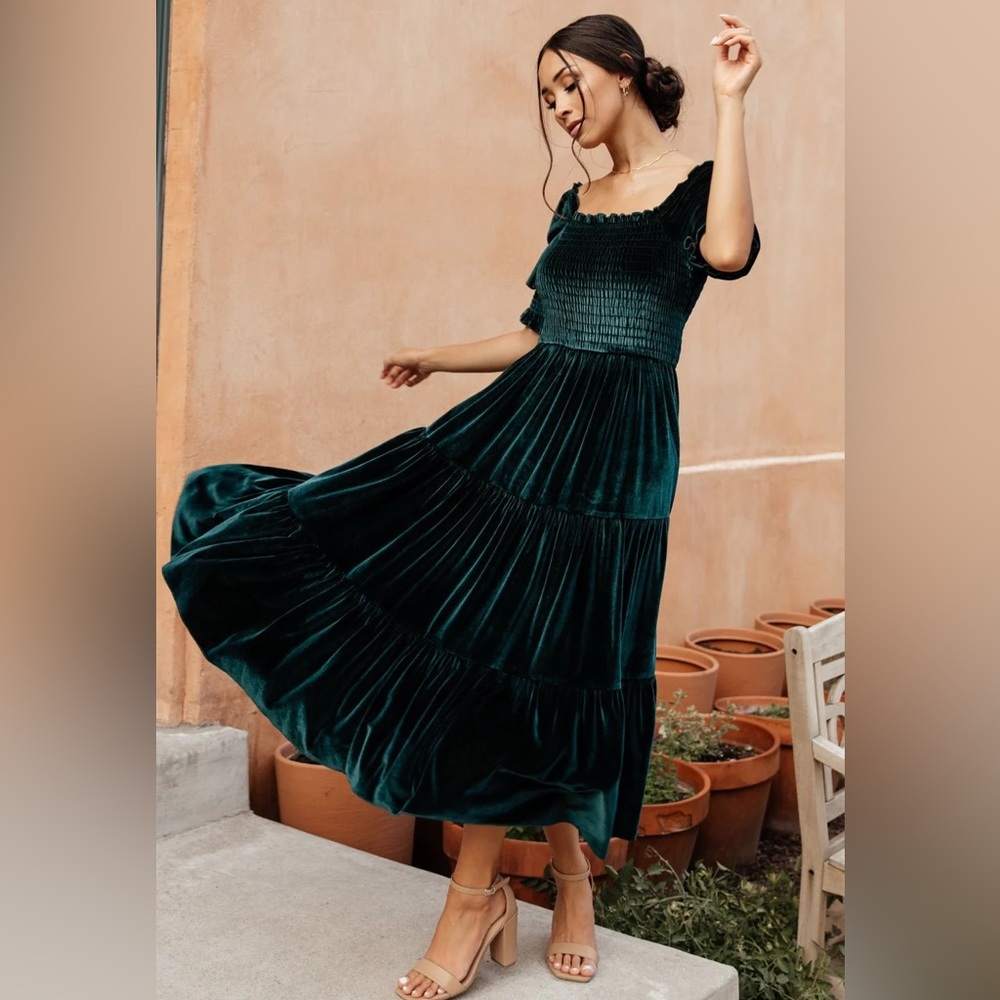 Dark Green Velvet Midi Dress